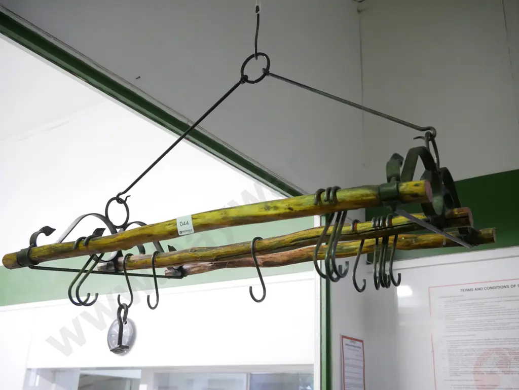 rustic wood and metal hanging kitchen utensil rack Image 1++