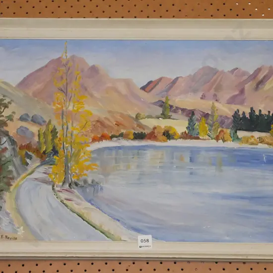 framed oil - road around lake