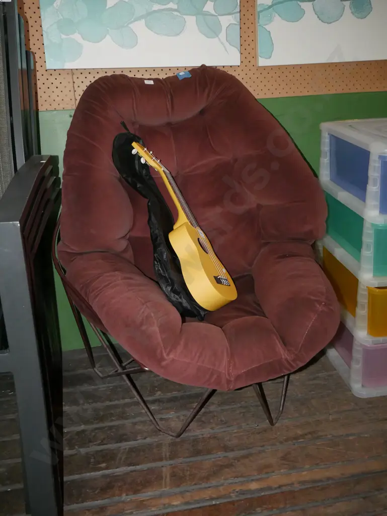 brown velour upholstered deep buttoned armchair Image 1++