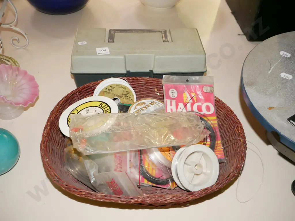 cane basket, fishing line, tackle box Image 1++