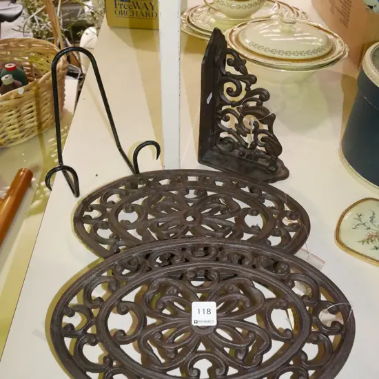 cast iron stands, plate stand, book end