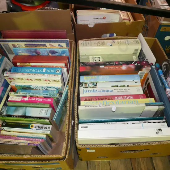 2x boxes of books - blue dots