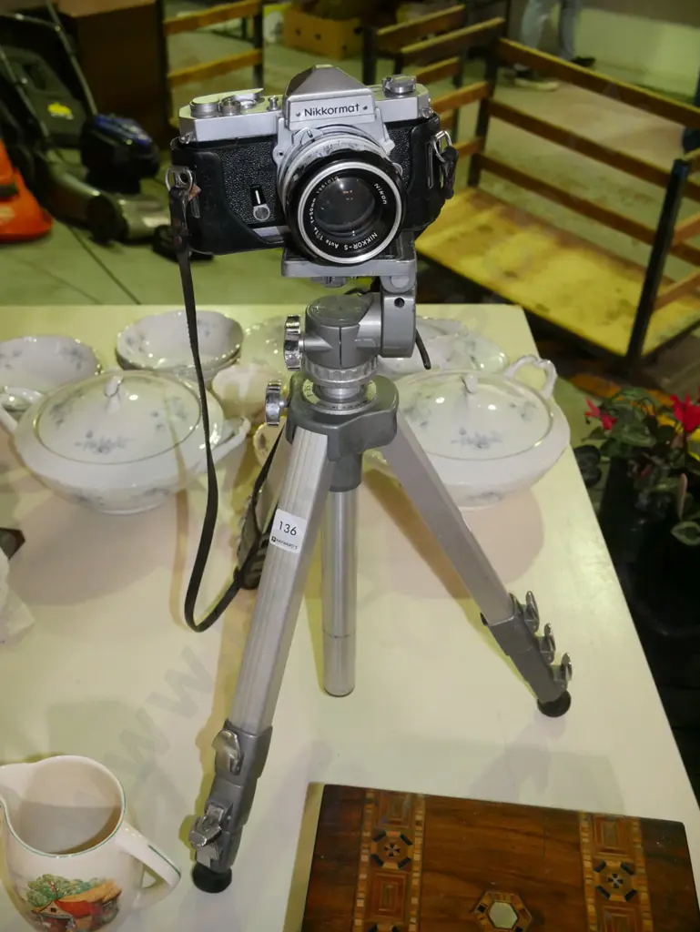 Nikkormat 35mm SLR film camera and tripod - faults, lens focus ring very stiff Image 1++