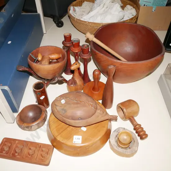 wooden bowl, candlesticks, nutcrackers, vases etc