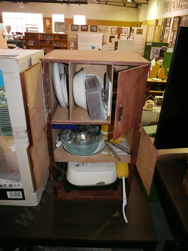 home made camping kitchen with electric frying pan, plates, cutlery etc Image 1++