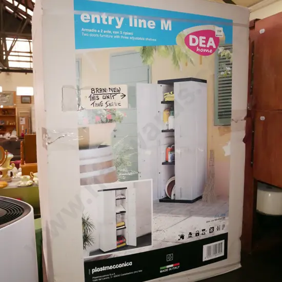 yet to be assembled boxed DEA home plastic storage cabinet