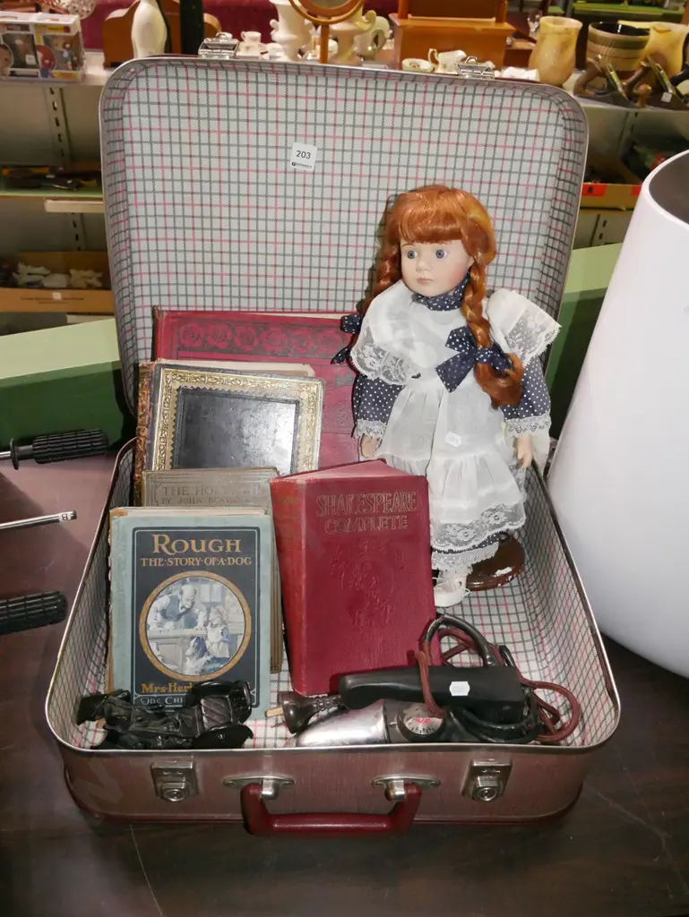 retro suitcase, books, iron, doll etc Image 1++