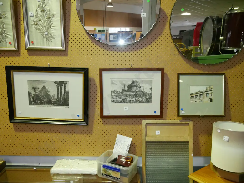 framed watercolour, 2x framed etchings - blue dots Image 1++