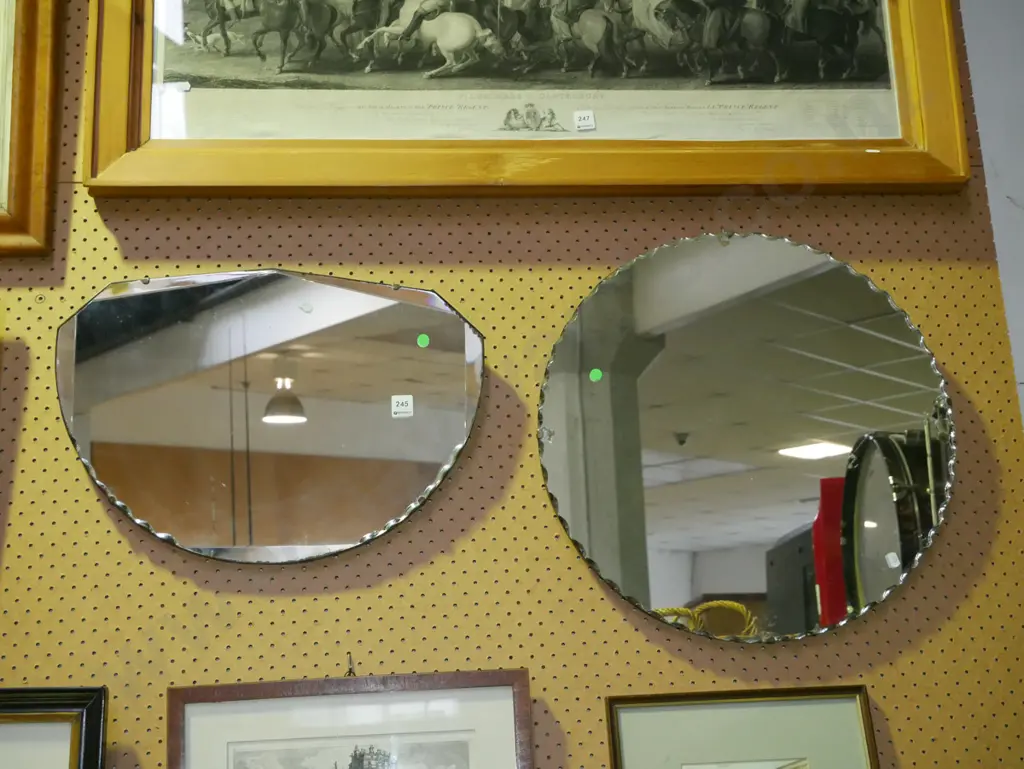 2x scalloped edge wall mirrors - some tarnishing and silvering Image 1++