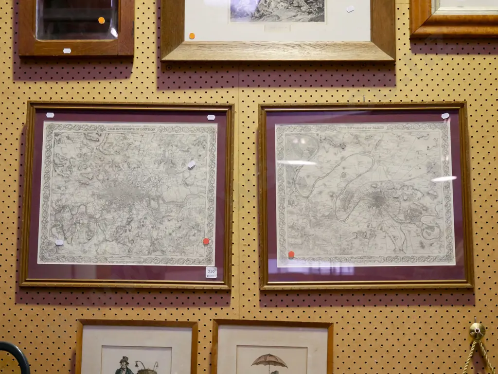 2x framed maps - London, Paris - red dots Image 1++