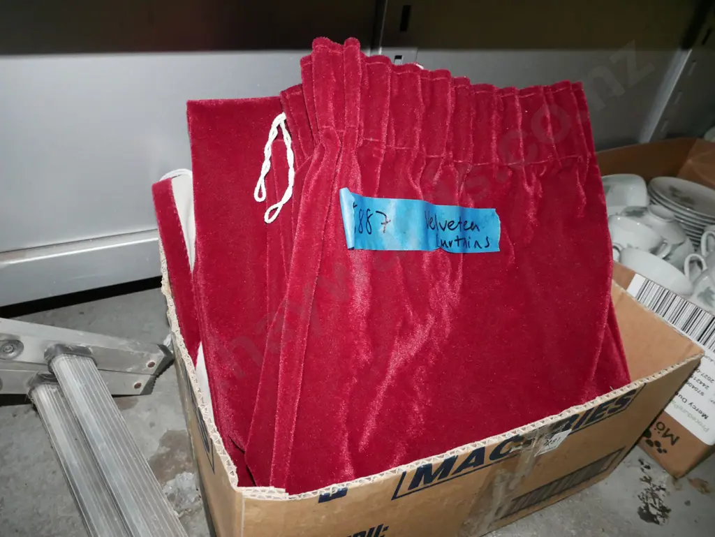 box of crimson velveteen curtains Image 1++