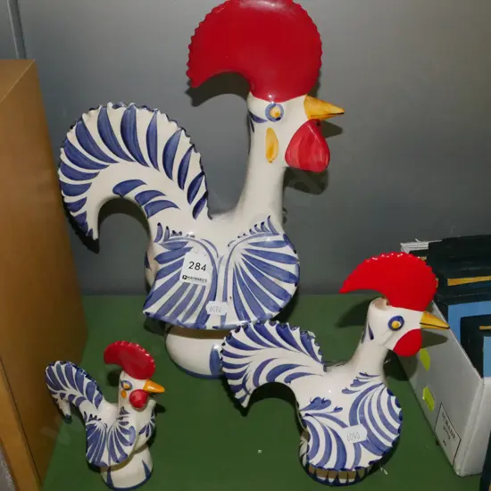 3x Portuguese ceramic chickens