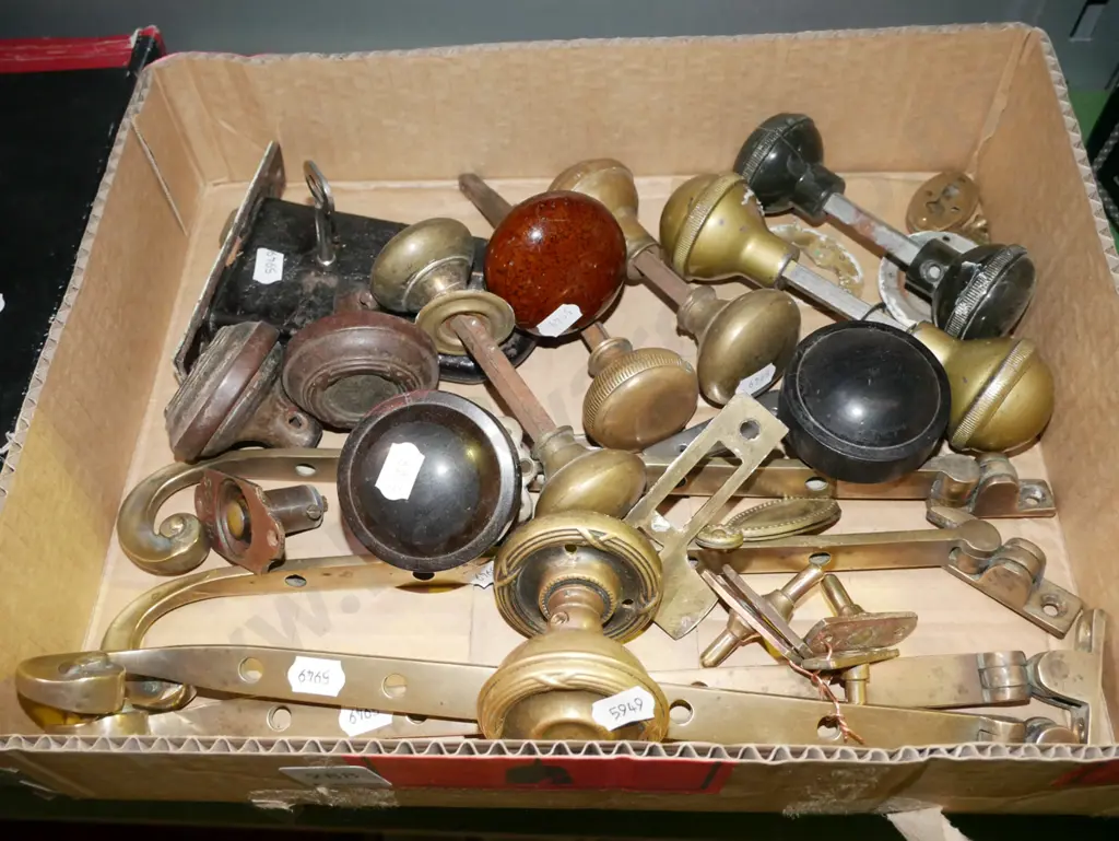 box of vintage window and door hardware Image 1++