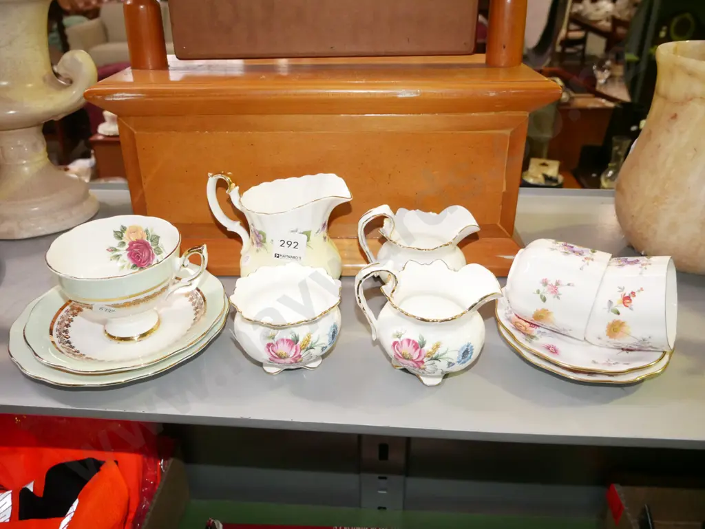 Royal Standard trios, posies coffee cups, saucers, creamers, sugar Image 1++