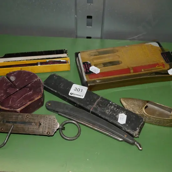 spring scales, razor, calligraphy set etc