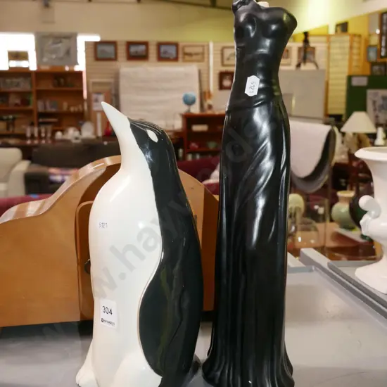 tall figural vase, ceramic penguin H-380