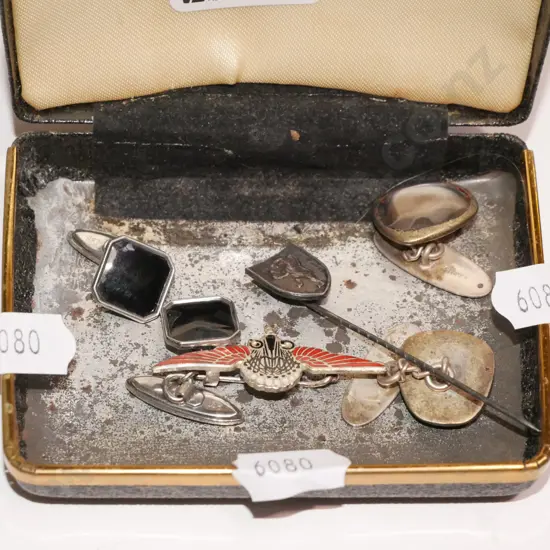 cuff links, badges, tie pin