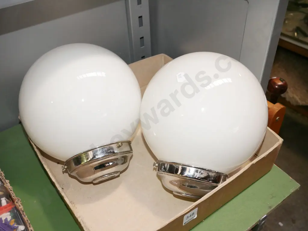 2x white glass globe light fittings and journals Image 1++