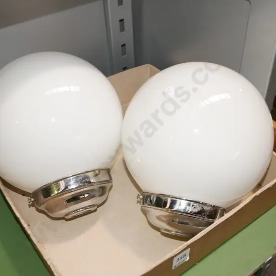 2x white glass globe light fittings and journals