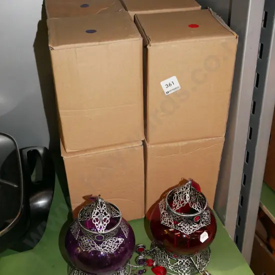 8x hanging metal and glass novelty tea light candleholders