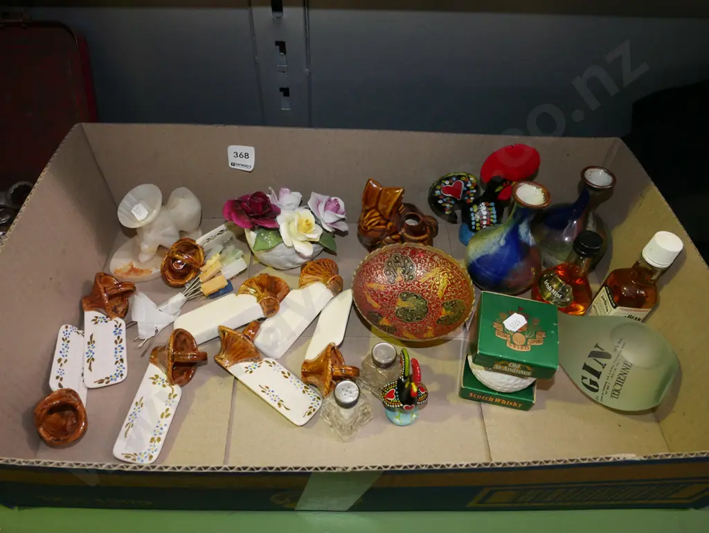 box; spirit miniatures, Portuguese chicken, vases etc Image 1++