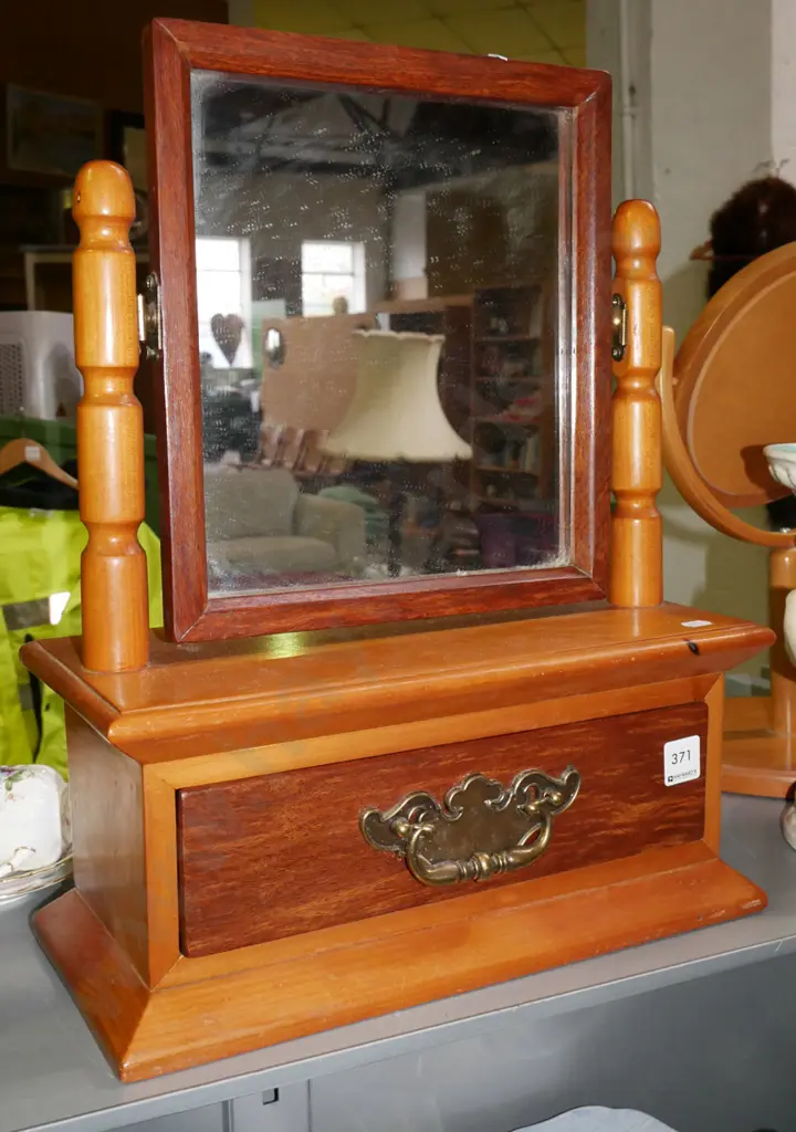 mixed timbers cheval mirror with drawer H-480 Image 1++