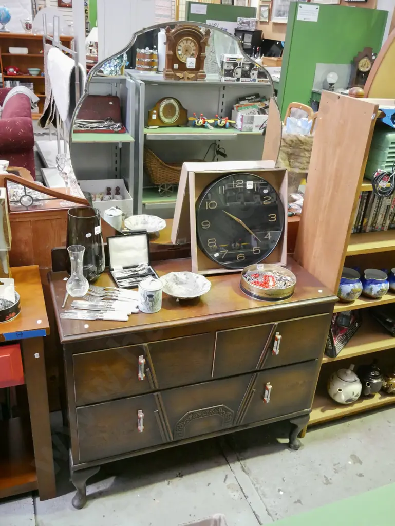 deco 3 drawer mirror back dresser H-1580 W-950 D-420 Image 1++