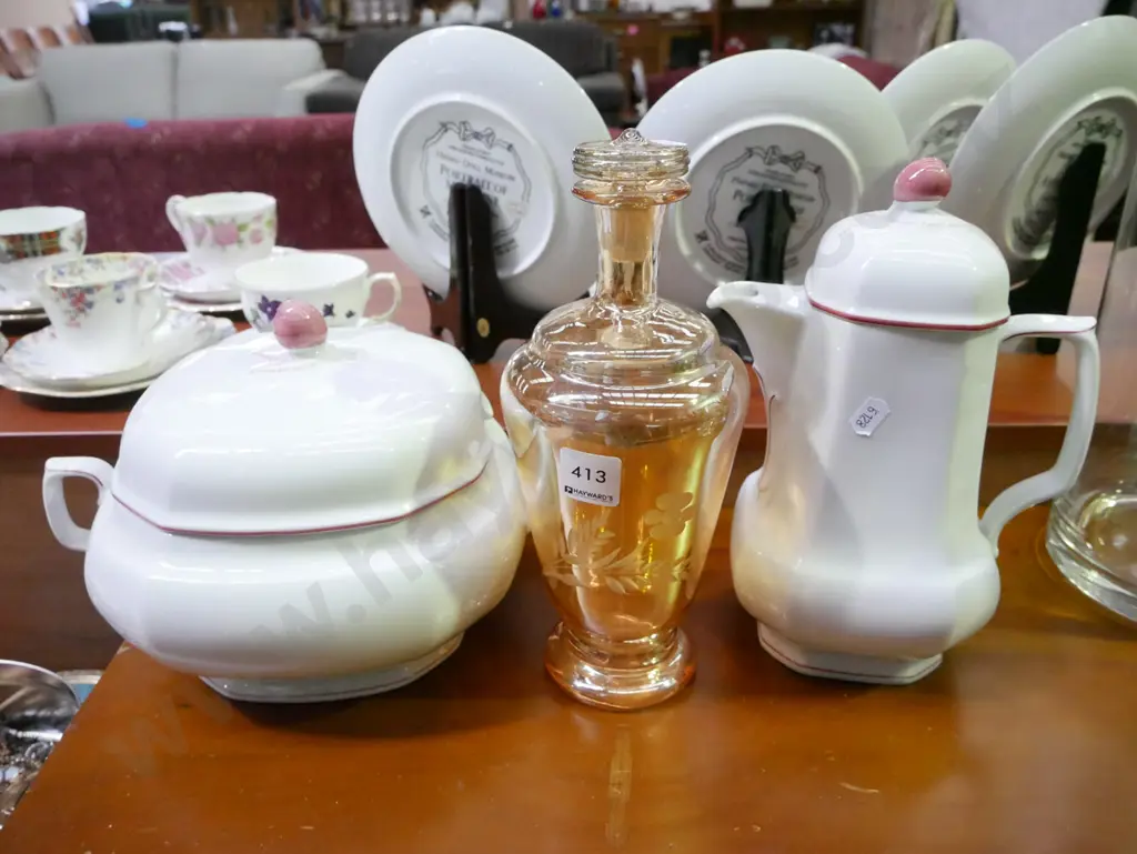 amber glass decanter, tea pot, soup tureen Image 1++