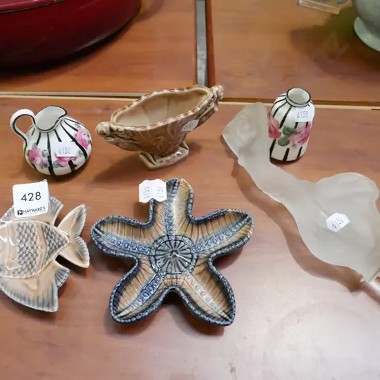 deco style female figurine bottle stopper, Wade dishes etc