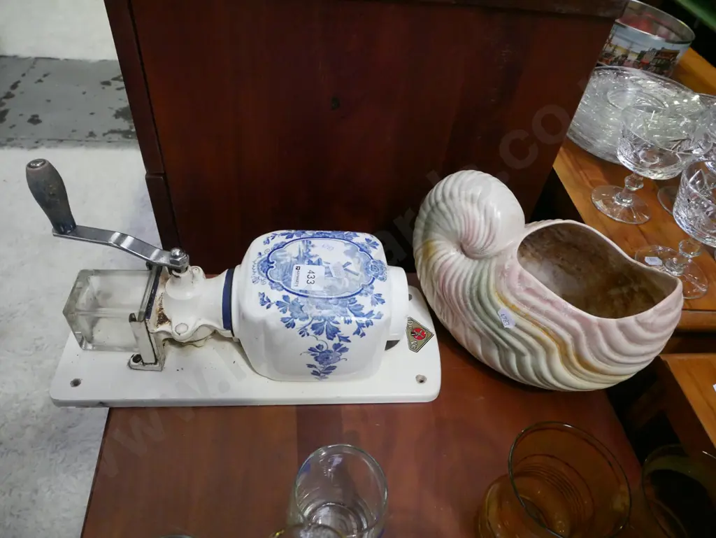 Dutch wall mounted coffee mill - no lid, Shorter shell vase Image 1++