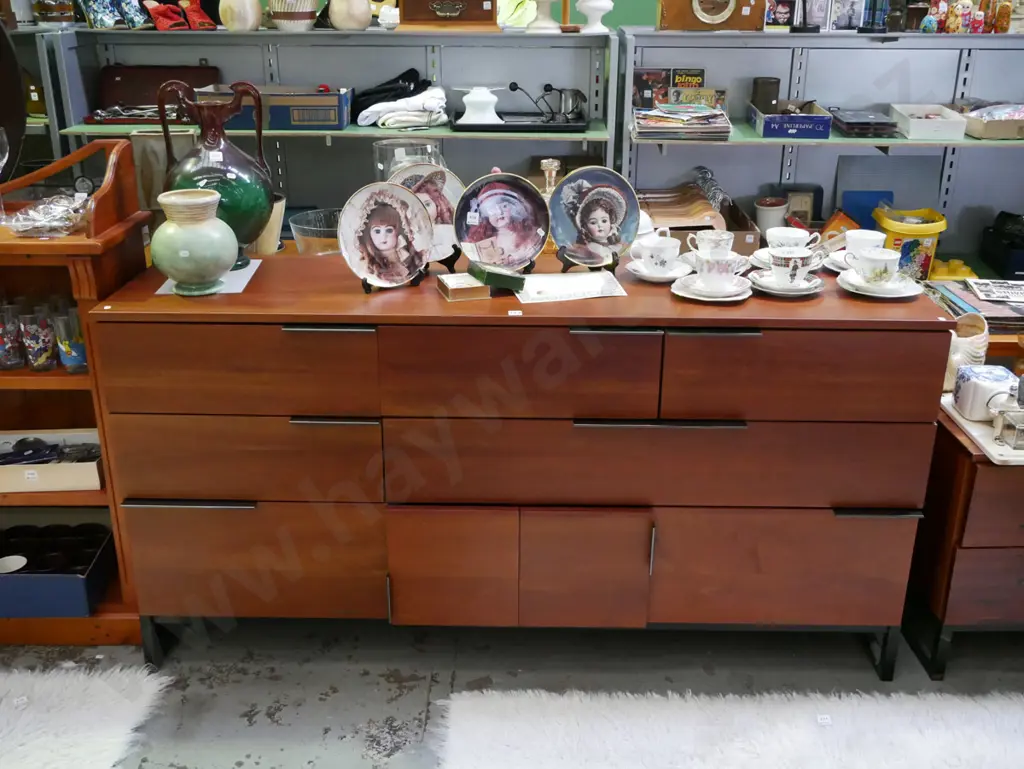 modern solid wood 9 drawer lowboy - some drawers need attention Image 1++