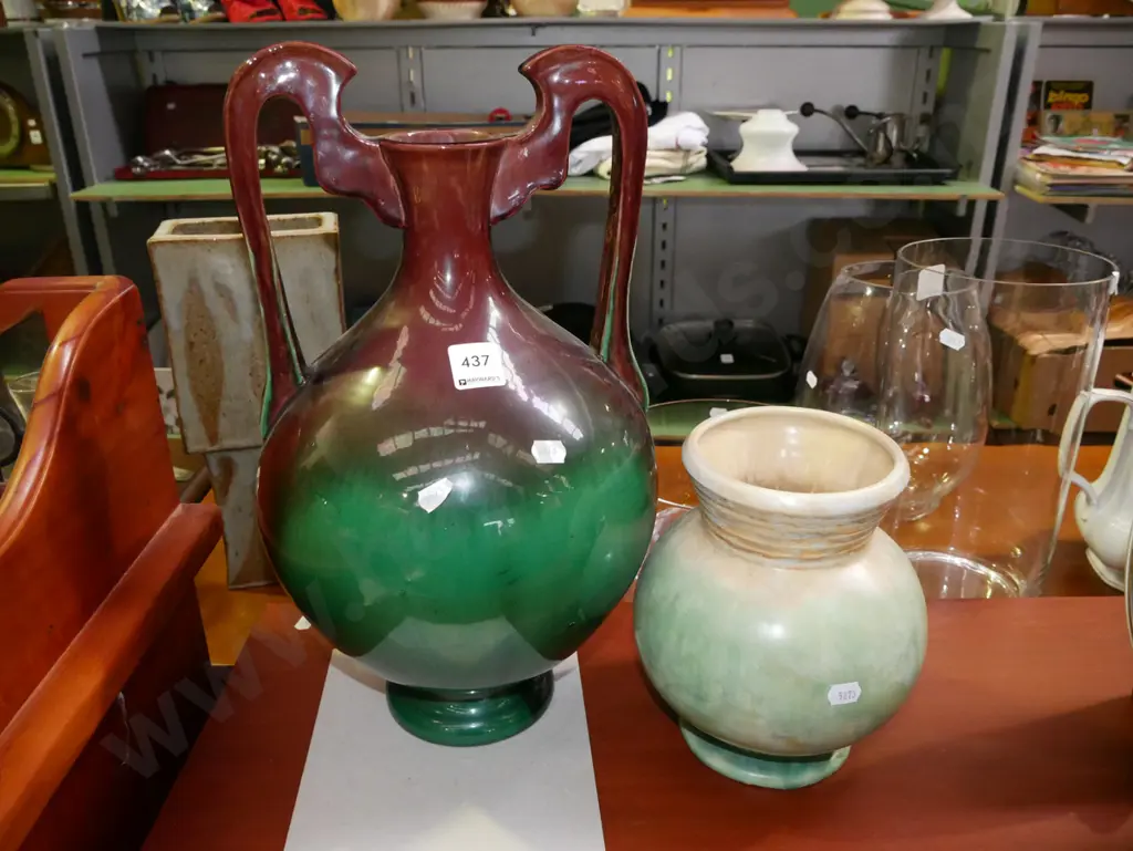 large green and brown vase, smaller vase Tallest H-400 Image 1++