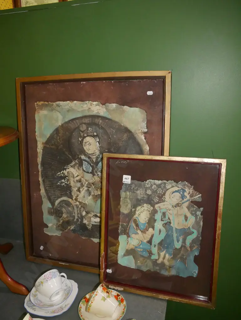 2x framed Indonesian prints - poor condition Image 1++