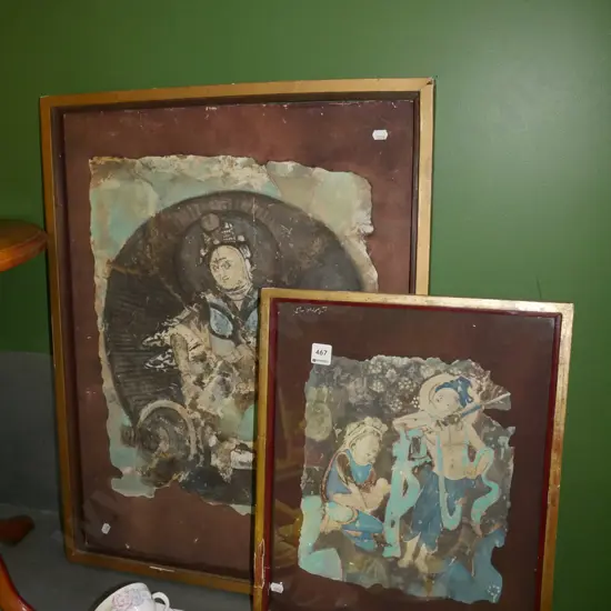 2x framed Indonesian prints - poor condition