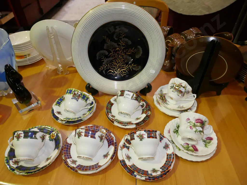 7x Scottish themed trios, large German pottery plate Image 1++