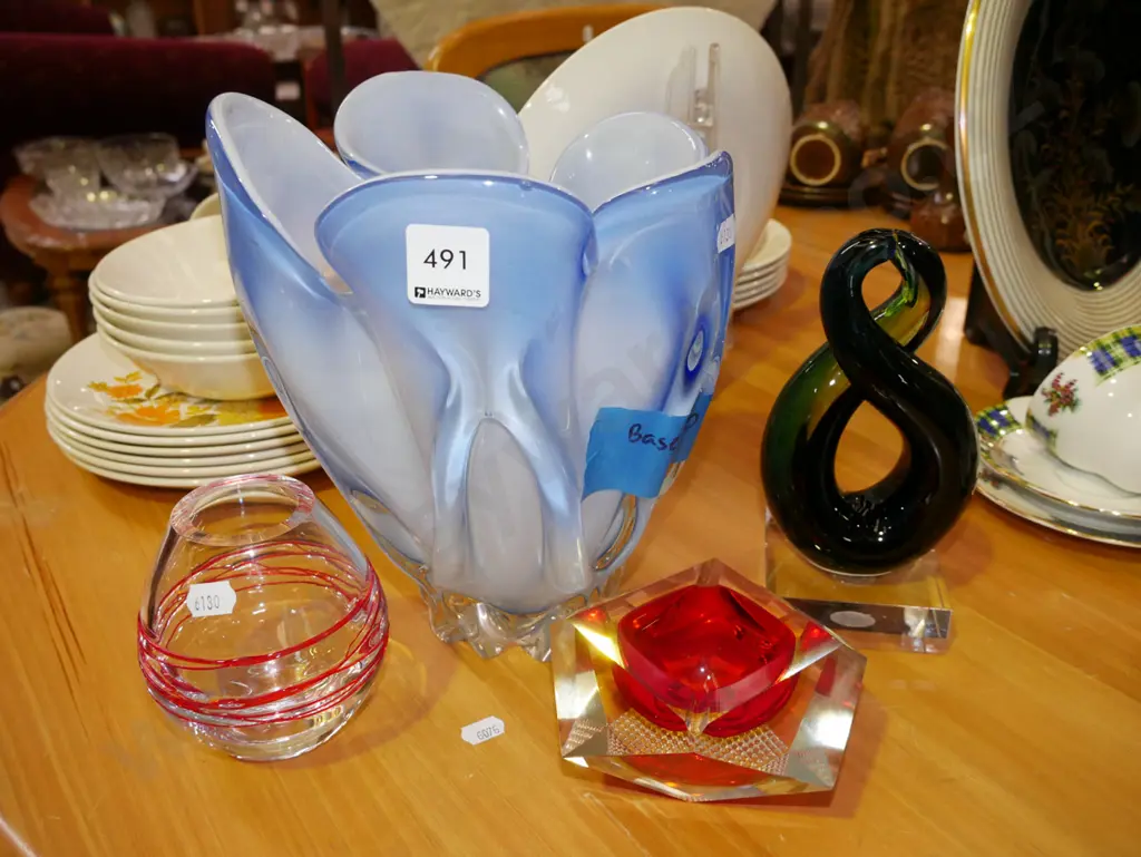 blue glass vase, glass ornament, ashtray, small glass vase Tallest H-240 Image 1++