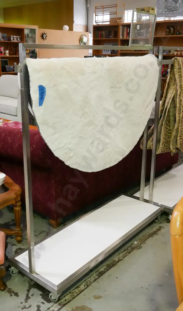 brushed stainless steel shop display clothing  rack on casters Image 1++