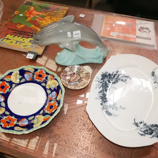 ceramic dolphin, ashet, plate, small Maling dish