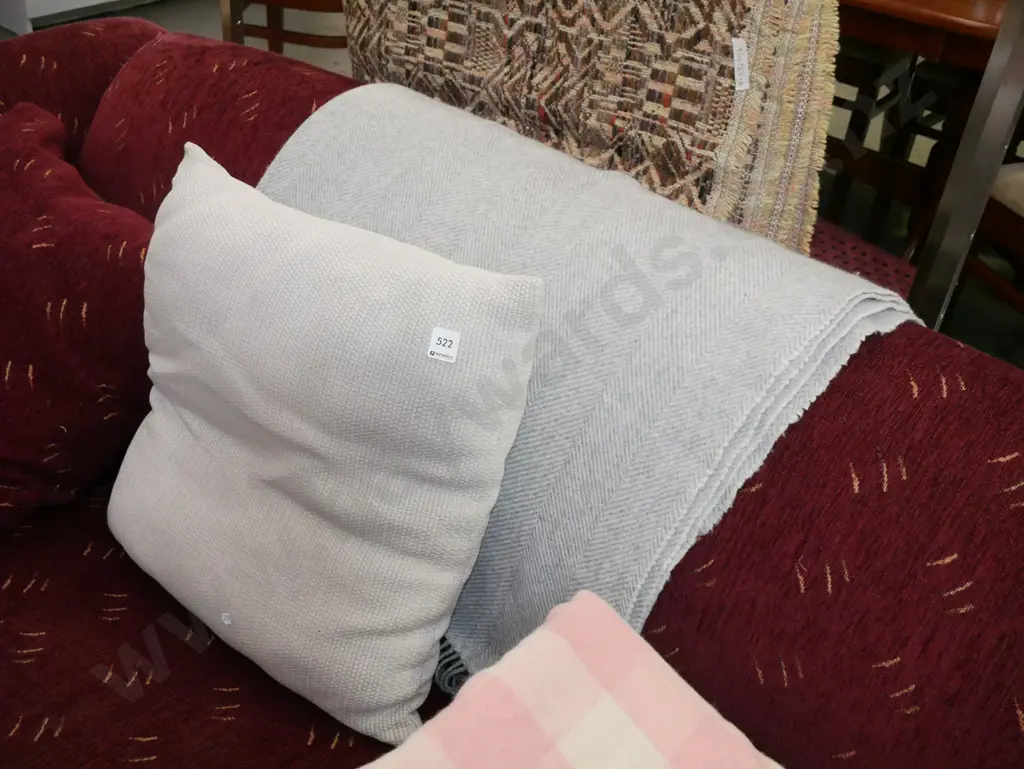 grey woollen blanket, matching cushion Image 1++