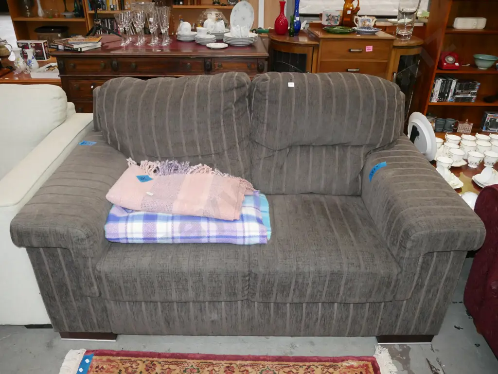 grey striped 2 seater settee Image 1++