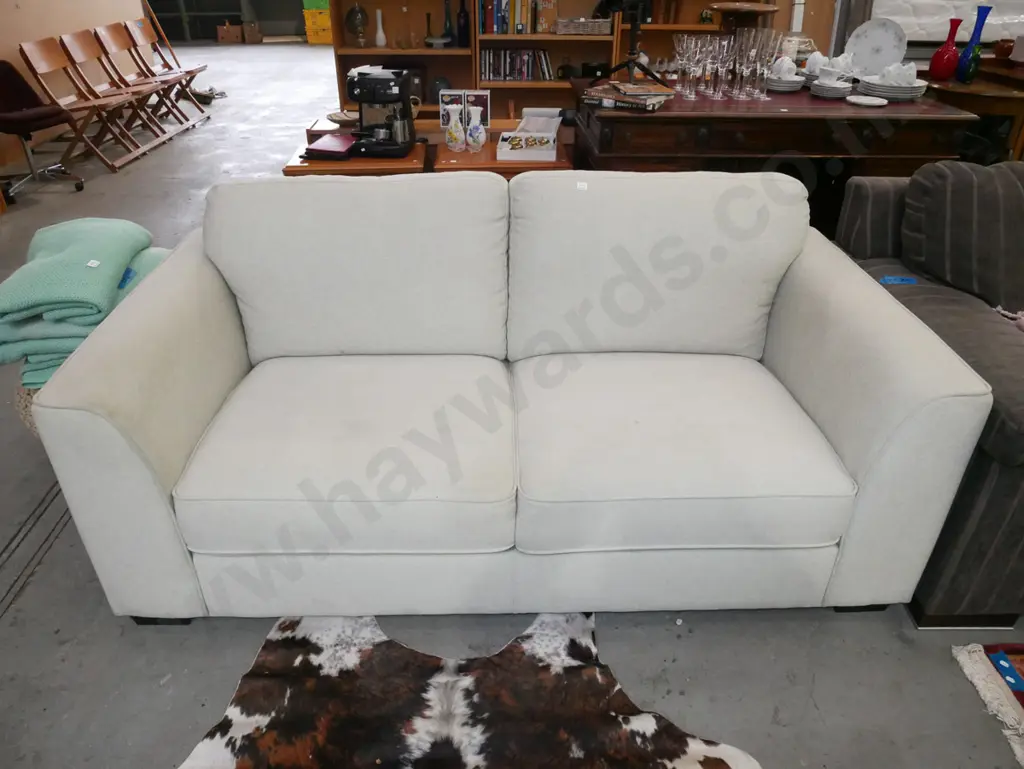 grey 2 seater settee -marks and stains Image 1++