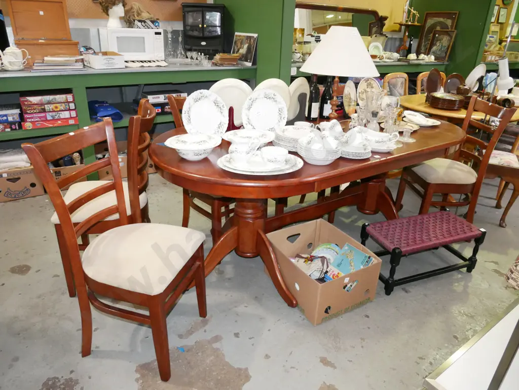 solid rubber wood dining table with 6 ladder back chairs H-740 W-1900 D-1020 Image 1++