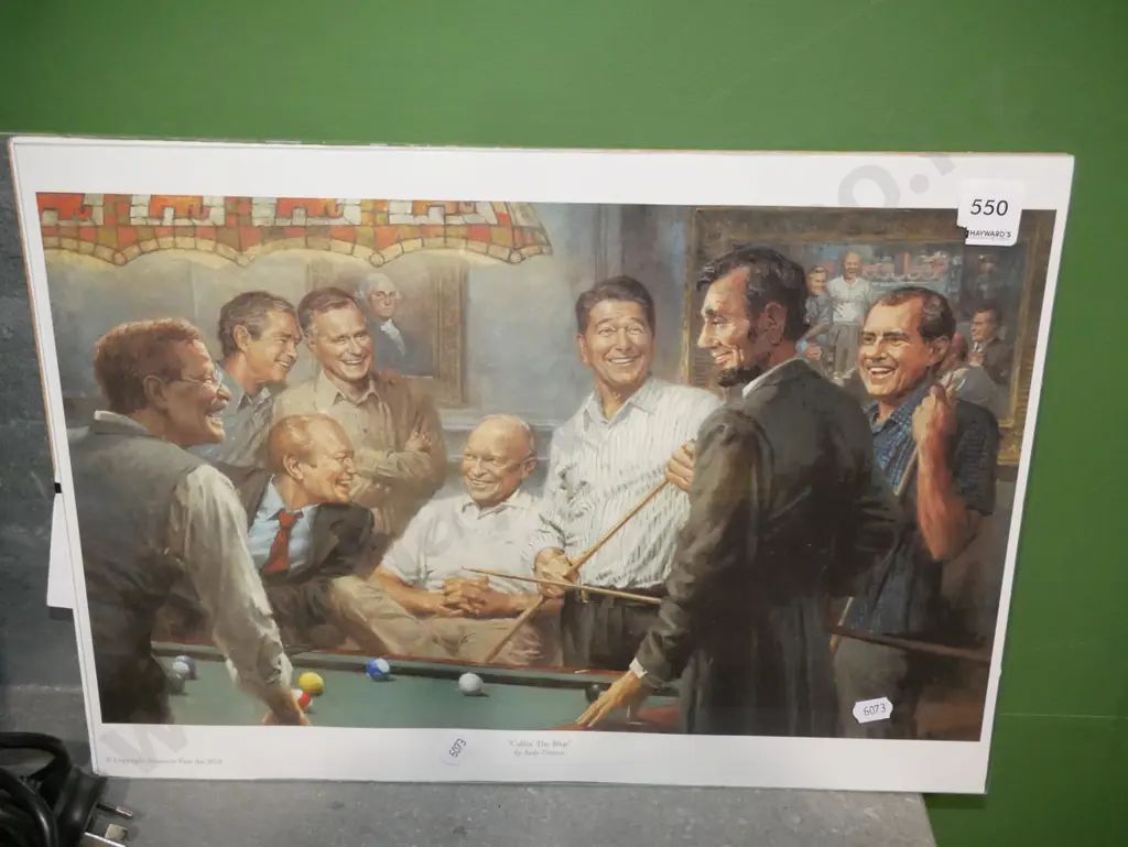unframed print - past presidents playing pool Image 1++