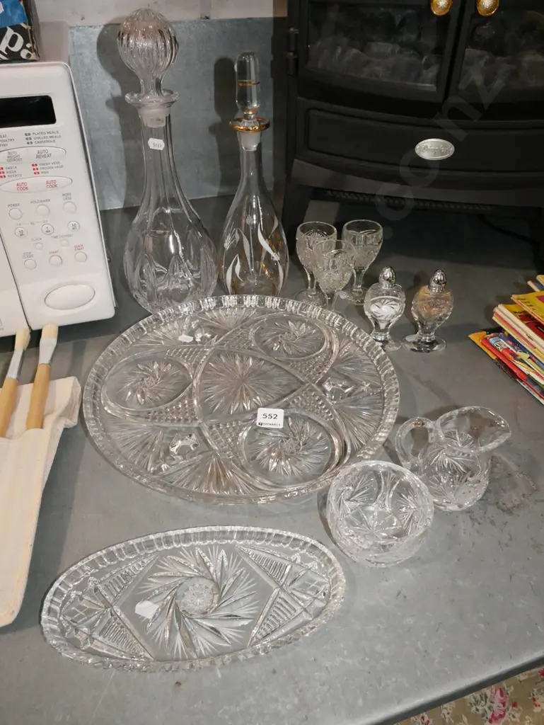 cut crystal footed plate, creamer, sugar etc Image 1++
