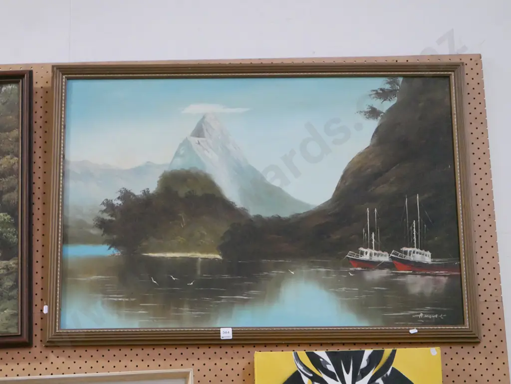 framed oil - fishing boats and Mitre Peak Image 1++