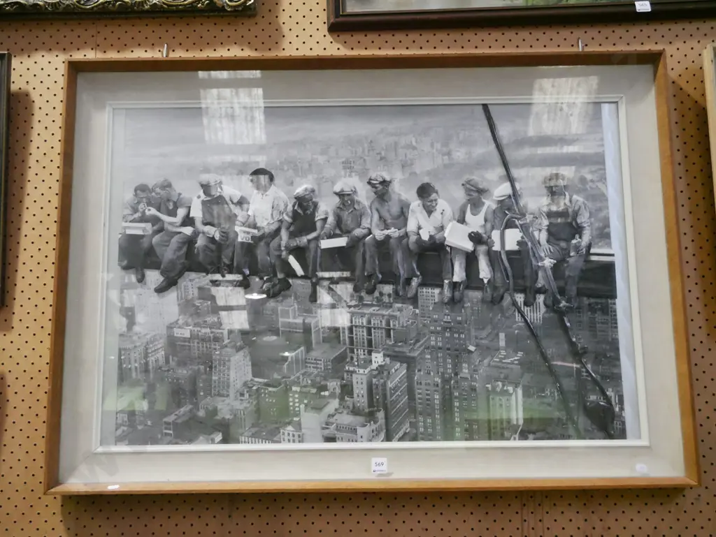 framed 3D print - workers on skyscraper I beam Image 1++