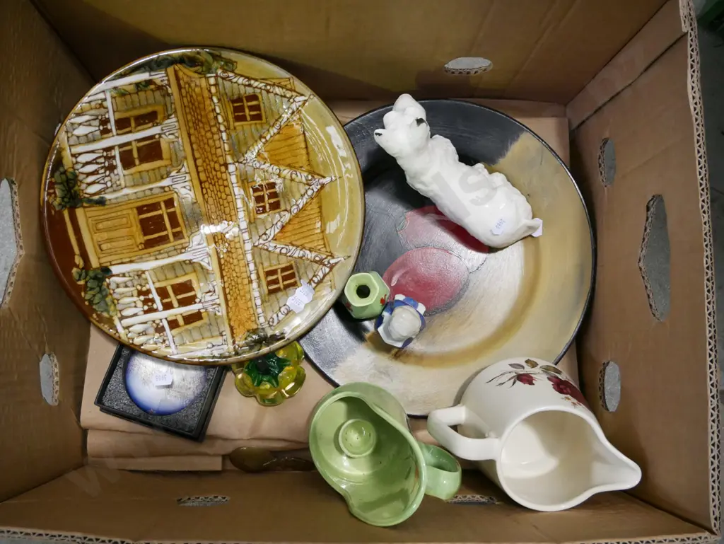 box; dog figurine, pottery bowl, jug etc Image 1++