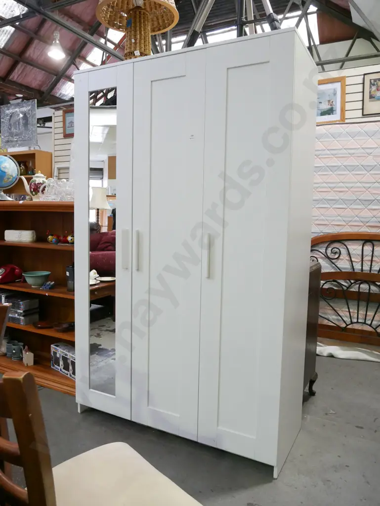 Ikea 3 door wardrobe - 1 door has mirror with adjustable internal shelves H-1910 W-1170 D-500 Image 1++