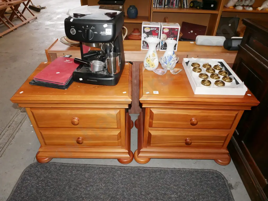 pair of solid rimu 2 drawer bedside cabinets Image 1++