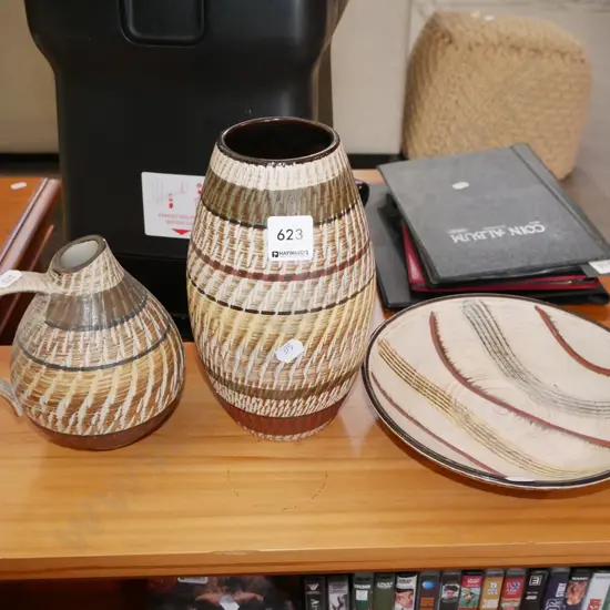 German pottery bowl, jug and vase